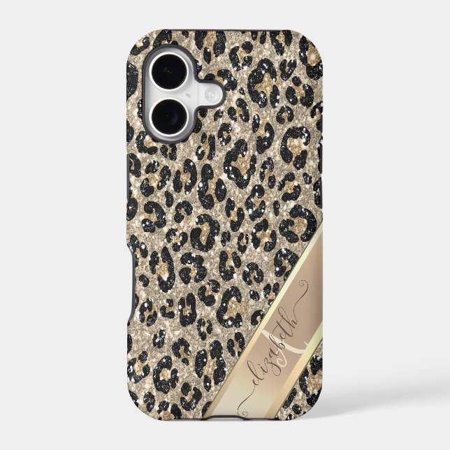 Chic Glitter Leopard Pattern Monogram      (Back)