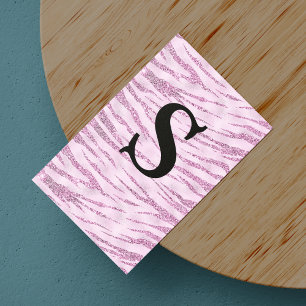Chic glitter pink animal print monogram  magnetic business card