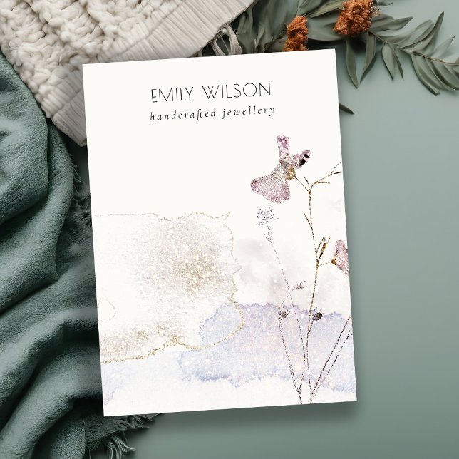 Chic Glitter Pressed Flowers Blank Jewellery Displ Business Card (Creator Uploaded)