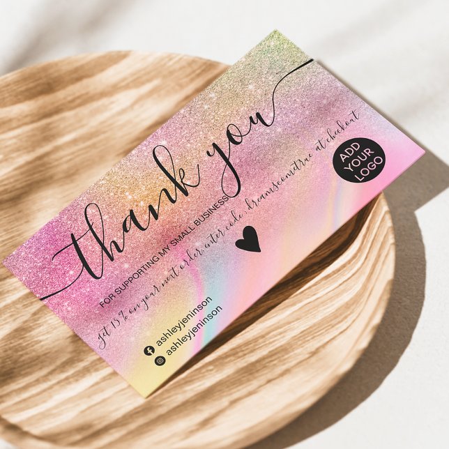 Chic glitter rainbow marble order thank you business card (Creator Uploaded)