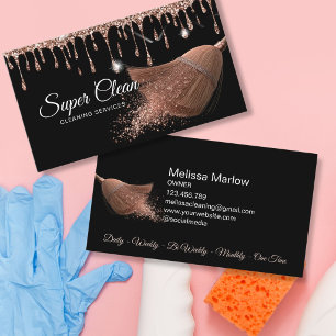 Chic Glitter Residential Commercial House Cleaning Business Card