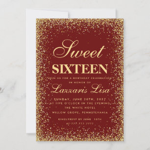 Chic Glitter Sweet Sixteen 16 Burgundy Birthday Invitation