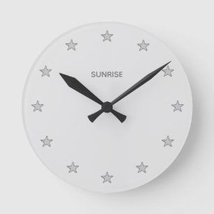 Chic Glittering Grey Stars on Dust Silver Round Clock