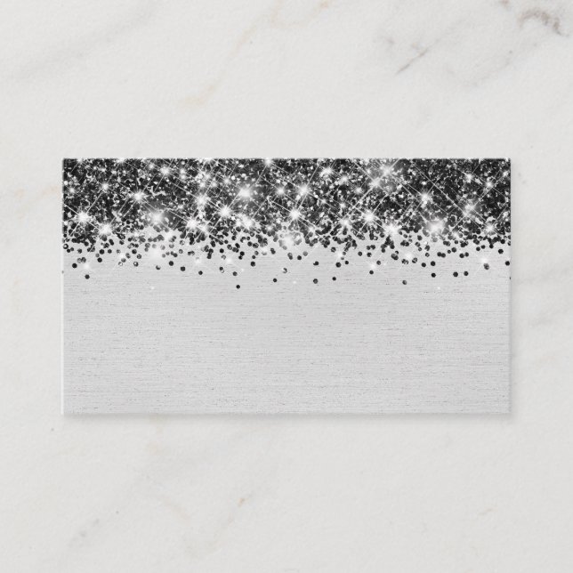 Chic Glittery Black Silver Foil Blank Place Card (Front)