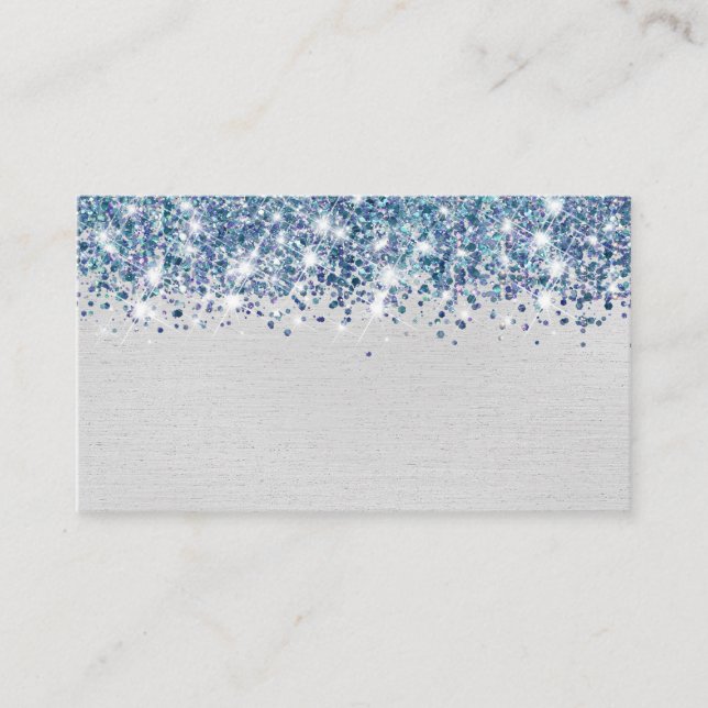 Chic Glittery Blue Silver Foil Blank Place Card (Front)