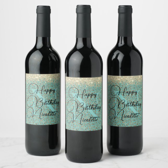 Chic Glittery Feathers Monogram     Wine Label (Bottles)