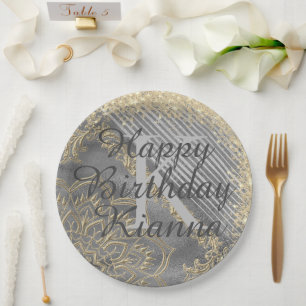 Chic Glittery Mandala Monogram Paper Plates
