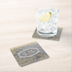 Chic Glittery Mandala Monogram        Square Paper Coaster