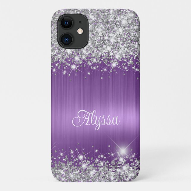 Chic Glittery Purple Amethyst Glam Name Case-Mate iPhone Case (Back)