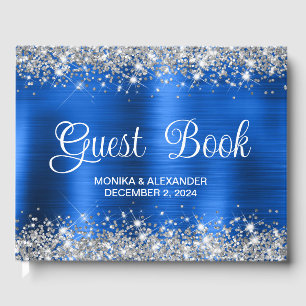 Chic Glittery Royal Blue Foil Wedding Guest Book