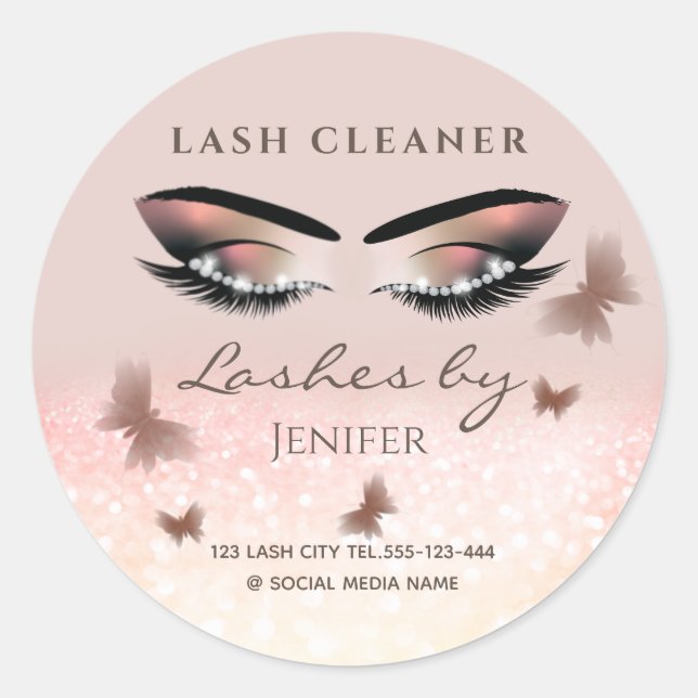 Chic glittery sparkle lash extension lash cleaner classic round sticker (Front)