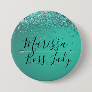 Chic Glittery Turquiose Boss Lady 7.5 Cm Round Badge