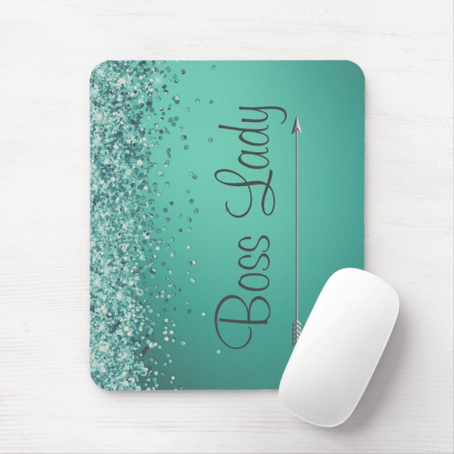 Chic Glittery Turquiose Personalised Boss Lady Mouse Pad (With Mouse)