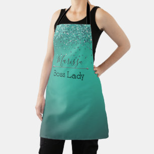 Chic Glittery Turquoise Personalised Boss Lady  Apron