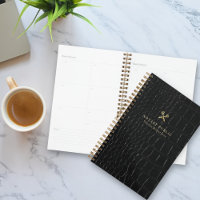 Chic Glossy Black Crocodile Gold Notary Public  