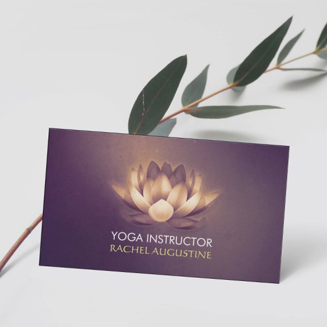 Chic Glowing Lotus & Purple Grunge Yoga Instructor Business Card (Creator Uploaded)