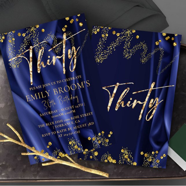 Chic Gold 30th Birthday Royal Blue Invitation (Creator Uploaded)