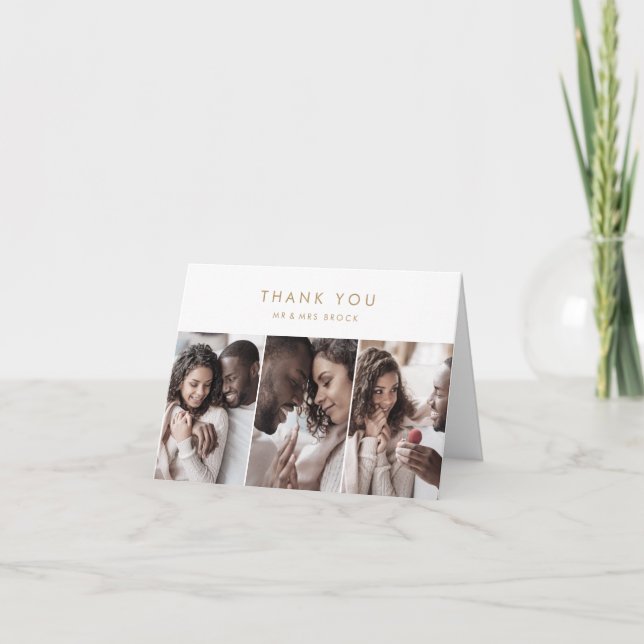 Chic Gold 3 Photo Template Thank You Card (Front)