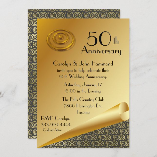 Chic Gold 50th Wedding Anniversary Invitation (Front/Back)