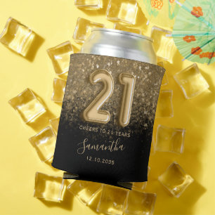 Chic Gold and Black Glitter 21st Birthday Can Cooler