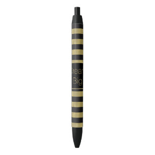 Chic Gold and Black Stripes Dream Big Personalised Black Ink Pen