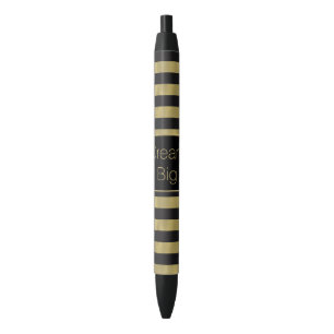 Chic Gold and Black Stripes Dream Big Personalised Ink Pen
