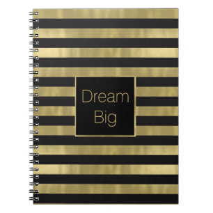 Chic Gold and Black Stripes Dream Big Personalised Spiral Notebook