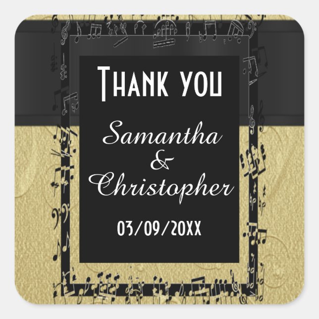 Chic gold and black thank you square sticker (Front)