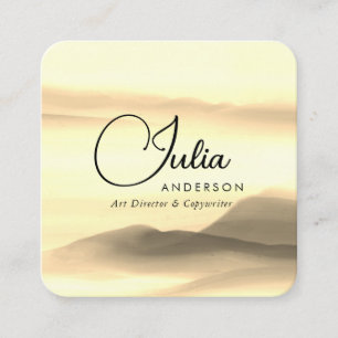 Chic Gold and Black Watercolor Abstract Script Square Business Card