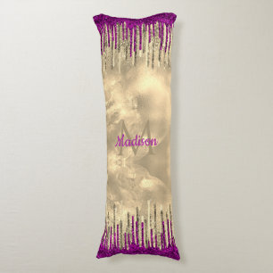 Chic gold and hot pink drips monogram body cushion