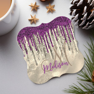 Chic gold and hot pink drips monogram paper coaster