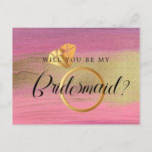 Chic Gold And Pink Stroke Bridesmaid Proposal Postcard