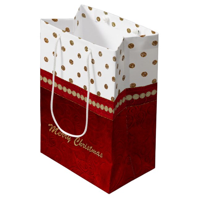 Chic Gold and Red Christmas Gift Bag (Front Angled)