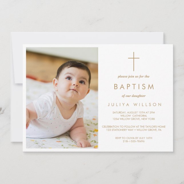 Chic Gold  Baptism baby photo  Invitation (Front)