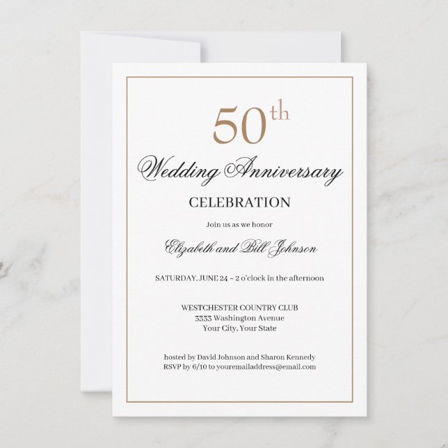 Chic Gold Black 50th Wedding Anniversary Invitation (Front)