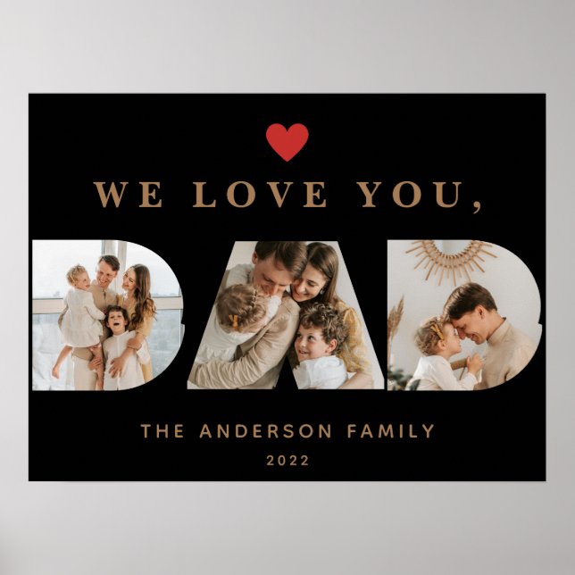 Chic Gold Black Custom Three Dad Script Photos Poster (Front)