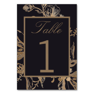 Chic Gold & Black Faux Metal Floral Wedding Table Number