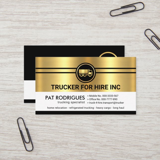 Chic Gold Black Layers Trucker Business Card (Front/Back In Situ)