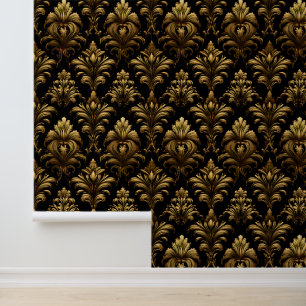 Chic Gold Black Ornamental Damask Peel And Stick Wallpaper