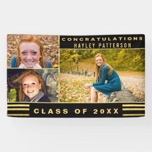 Chic Gold Black Stripes Graduation Photo Banner