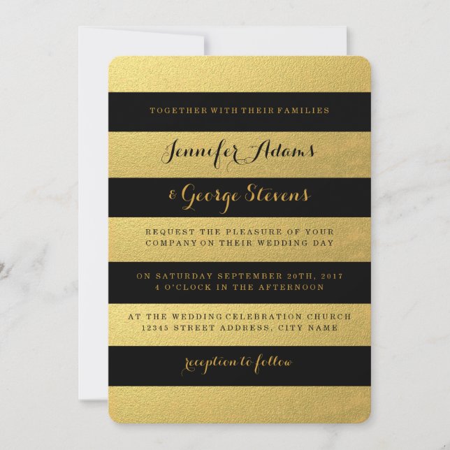 CHIC GOLD | BLACK STRIPES WEDDING INVITATION (Front)