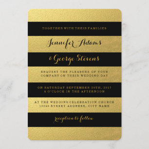 CHIC GOLD   BLACK STRIPES WEDDING INVITATION