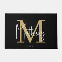 Chic Gold Black White Monogram Family Name