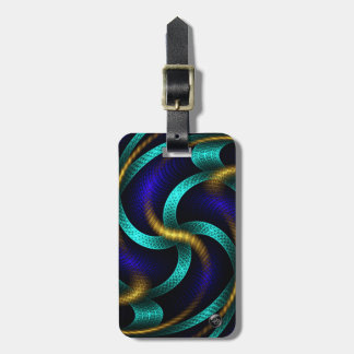 Chic Gold, Blue, and Teal Abstract Fractal Art Luggage Tag