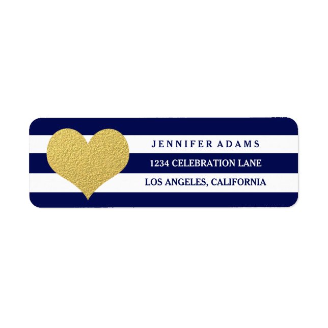 Chic Gold | Blue Stripe Return Address Labels (Front)