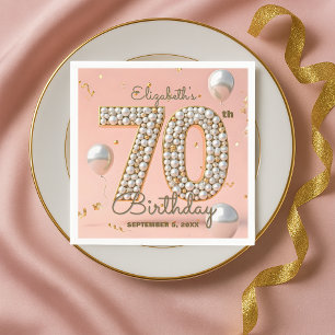 Chic Gold Blush Pink Pearly 70th Birthday Napkin