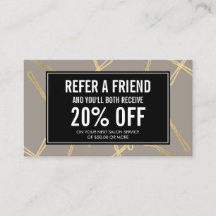 Chic Gold Bobby Pins Hair Salon Grey Referral Card