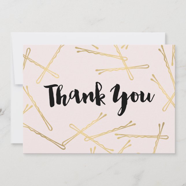 Chic Gold Bobby Pins Hair Salon Pink Thank You Card (Front)