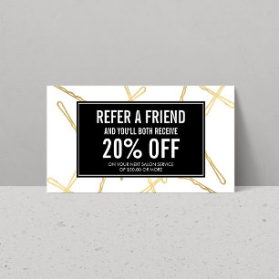 Chic Gold Bobby Pins Hair Salon Referral Card