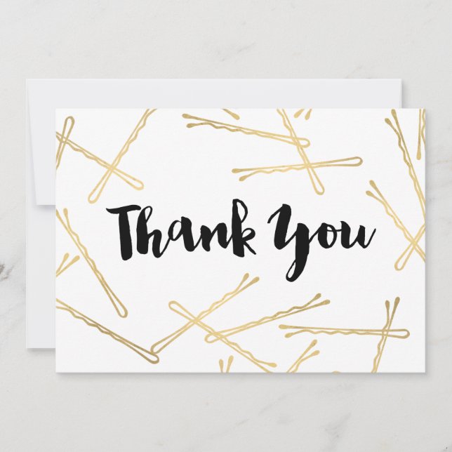 Chic Gold Bobby Pins Hair Salon Thank You Card (Front)